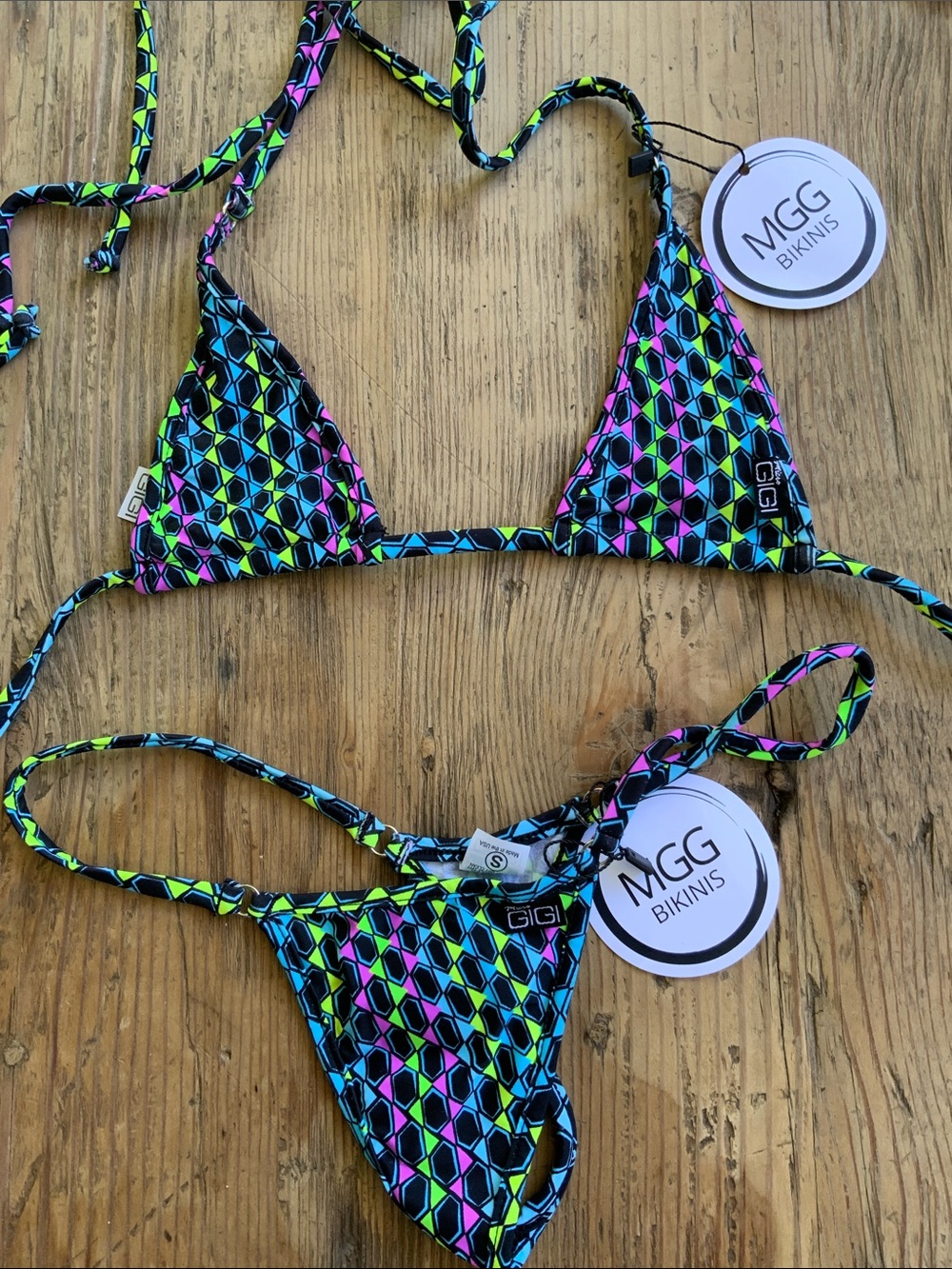 Neon Multi-Color Triangle String Bikini - Picture 2 of 5